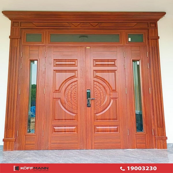 công trình thực tế cửa thép vân gỗ Luxury KL-41.01T.03A-4TK